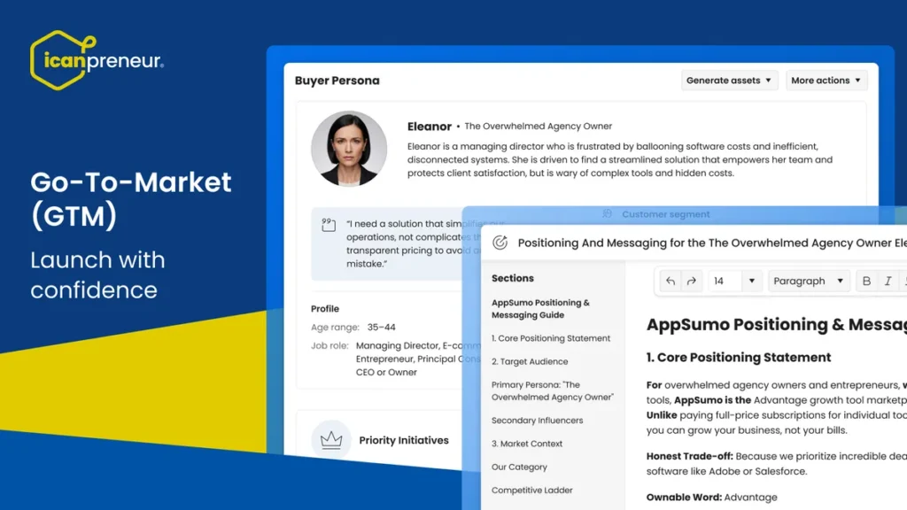 Icanpreneur Review: Icanpreneur Go-To-Market playbook and dynamic buyer persona generation.